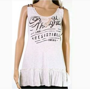 Ruffled lacey strappy Graphic tank
